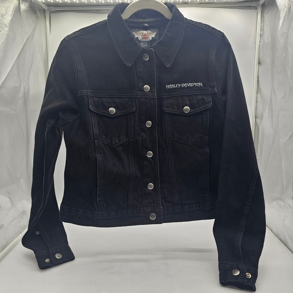 Vintage women's Rare HARLEY DAVIDSON made in USA black cropped denim sz M jacket